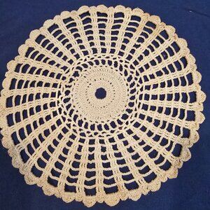 Doily Round Cotton Ivory Spokes Radial 9.5 inches MCM Vintage 1950s
